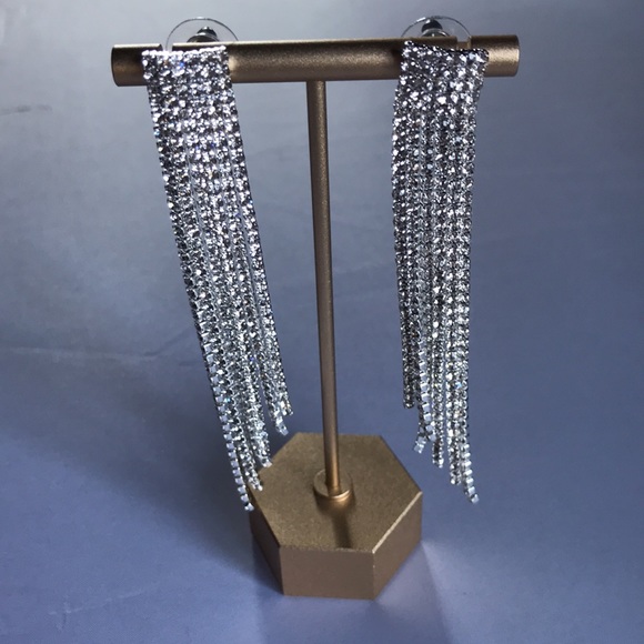 New! Long Rhinestone Tassel Earrings - Picture 6 of 10